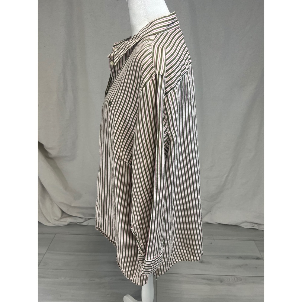 Lauren Ralph Lauren Linen Button Down Shirt Striped Green White Red Sz 2X Preppy - Picture 4 of 9